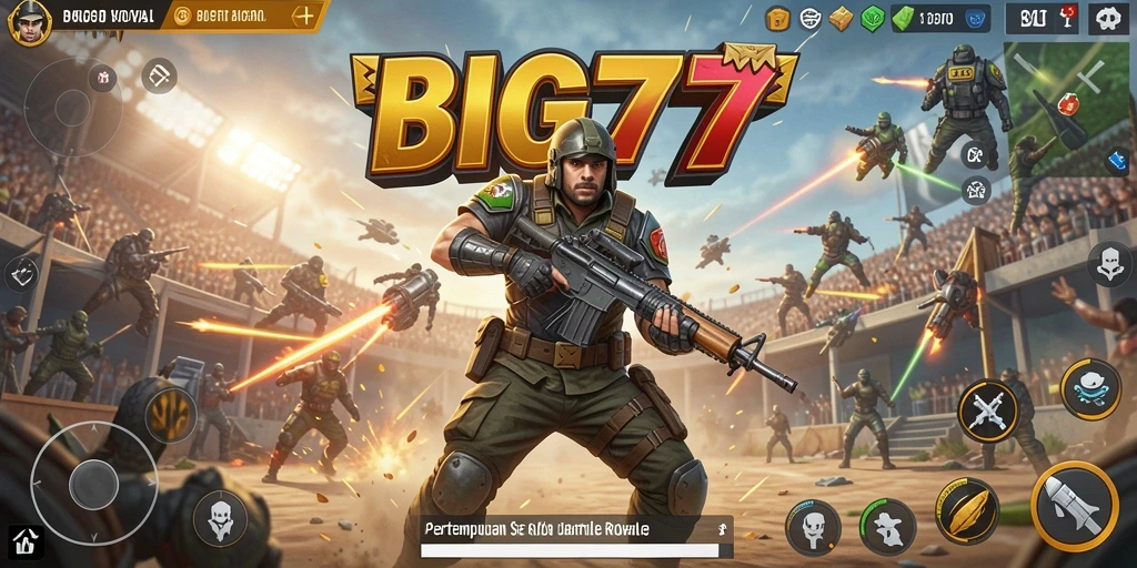 Tampilan gameplay seru dalam arena pertempuran BIG77.
