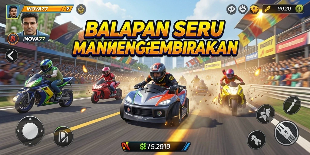 Screenshot INOVA77 menampilkan aksi balapan yang mendebarkan.