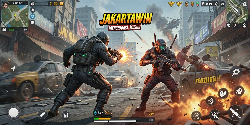Tangkapan layar JAKARTAWIN menampilkan aksi pertempuran yang mendebarkan.