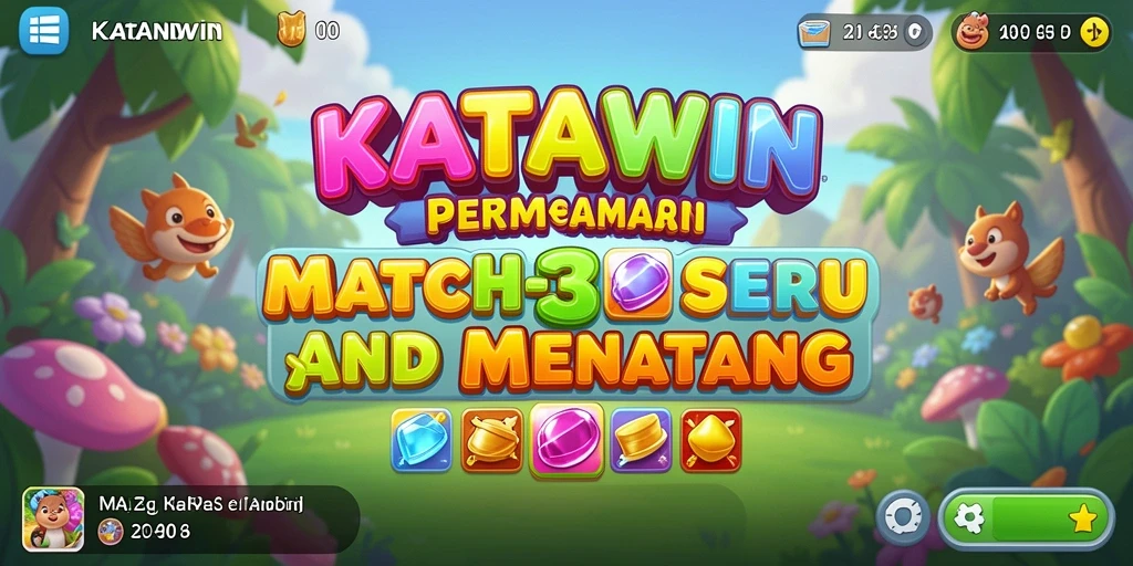 Tampilan gameplay KATAWIN dengan elemen Match-3 yang berwarna-warni.