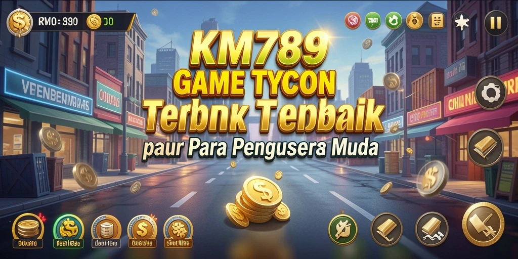 Tampilan gameplay KM789 yang menampilkan aksi manajemen bisnis.